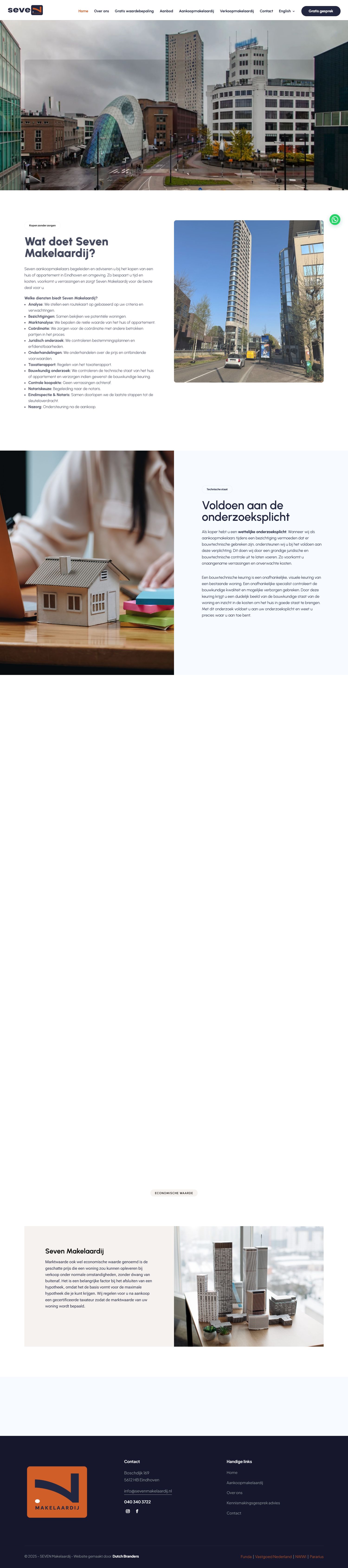 Screenshot van de website van sevenmakelaardij.nl