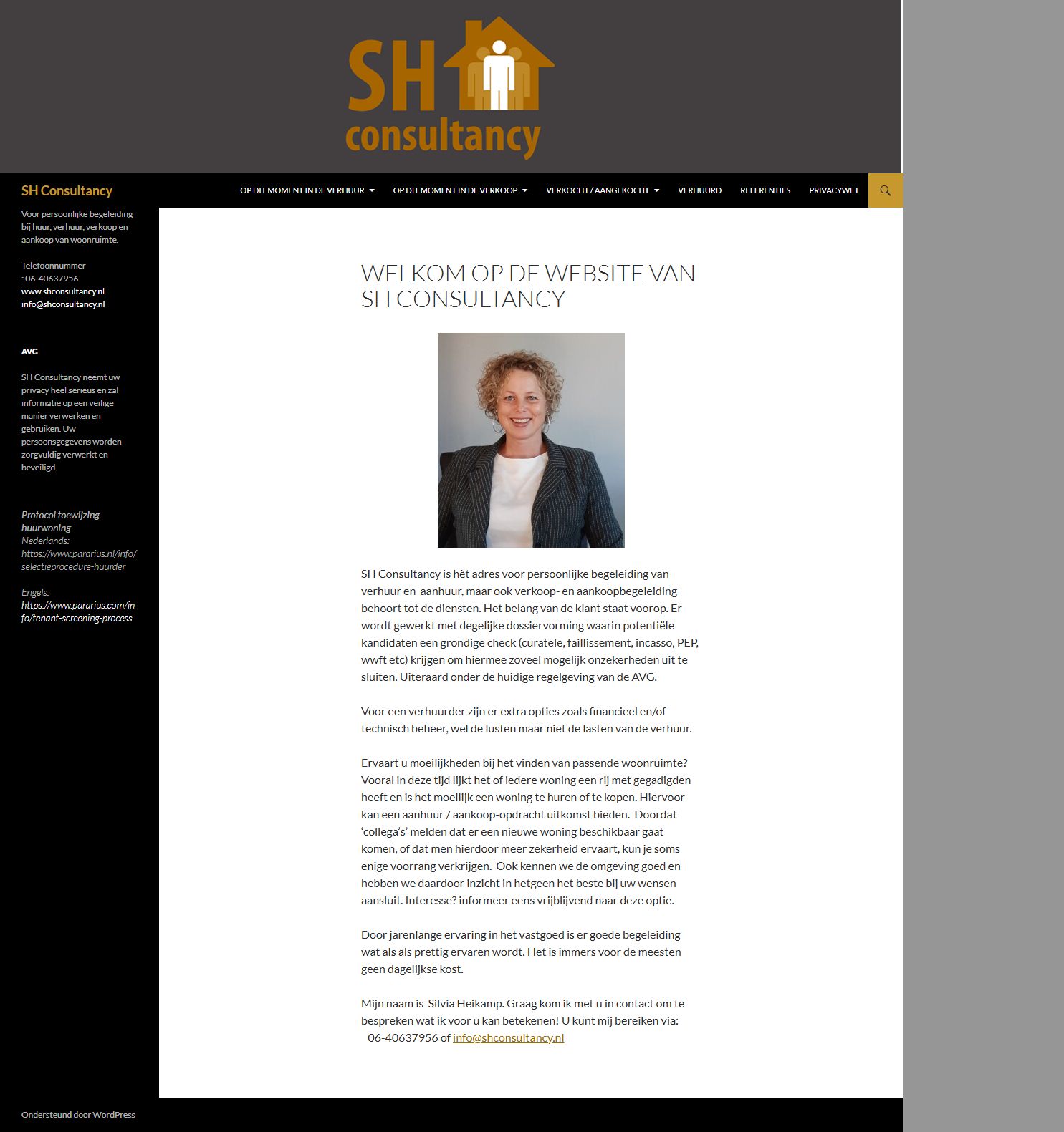 Screenshot der Website von www.shconsultancy.nl