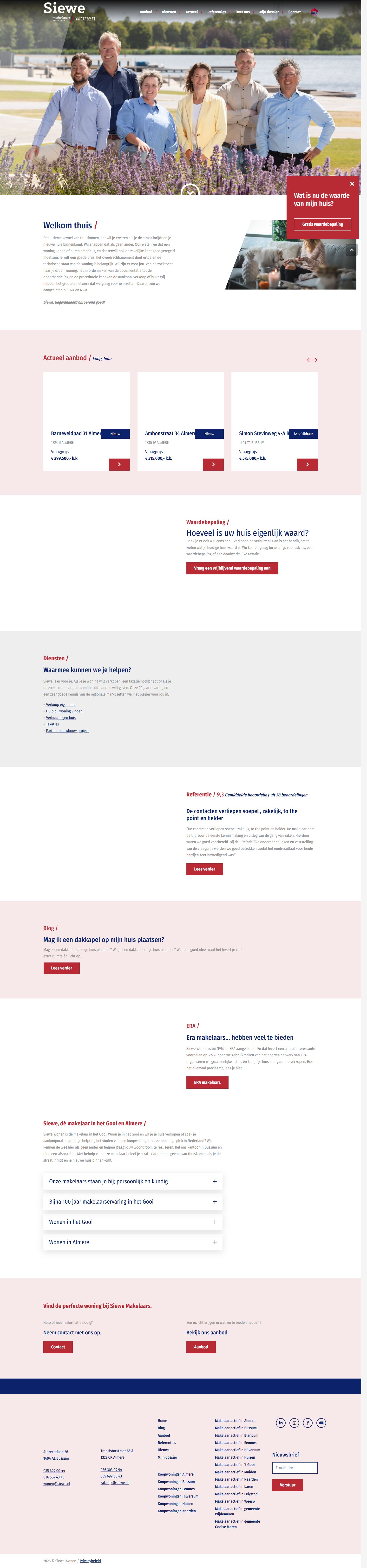 Screenshot van de website van www.siewewonen.nl