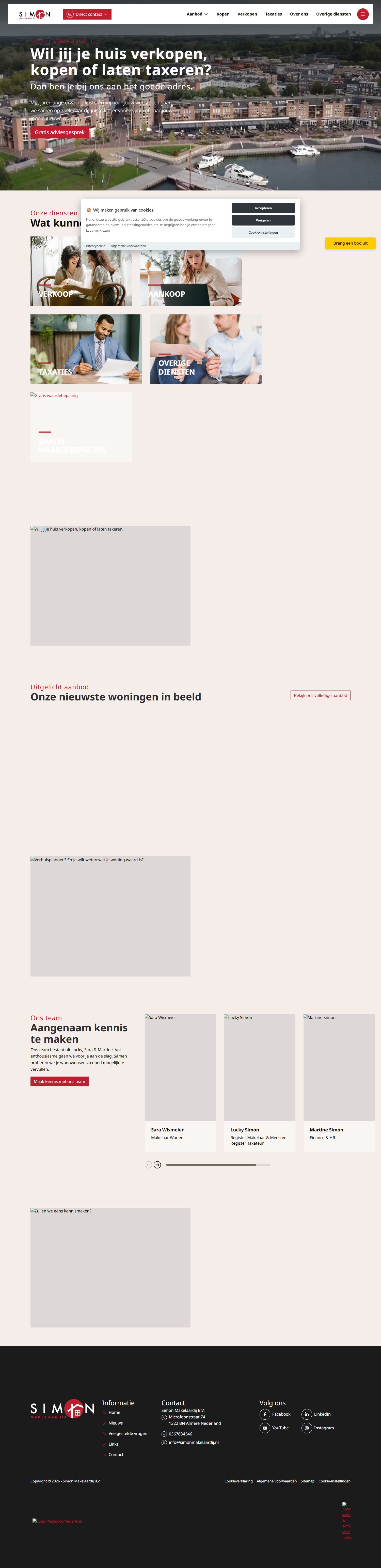 Screenshot of the website of www.simonmakelaardij.nl
