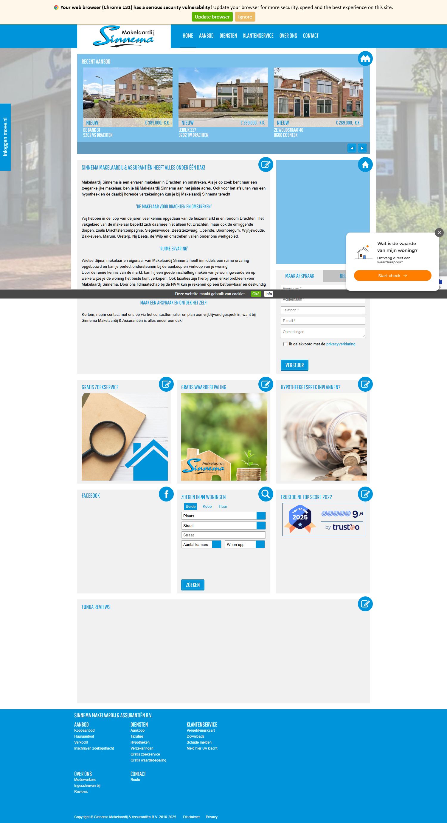 Screenshot der Website von www.makelaardijsinnema.nl