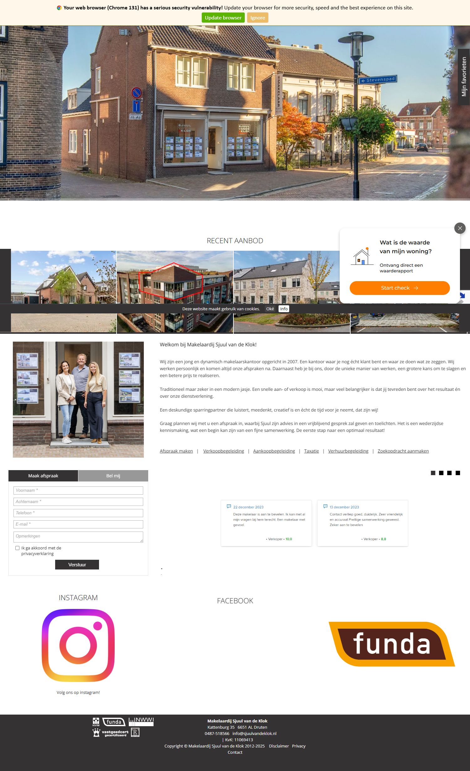 Screenshot van de website van www.sjuulvandeklok.nl
