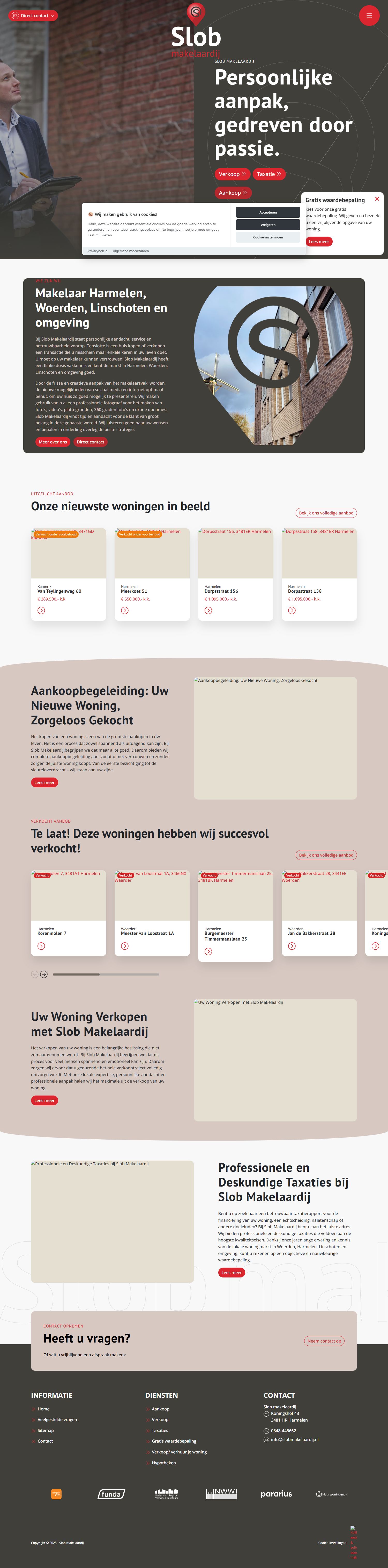Screenshot of the website of www.slobmakelaardij.nl