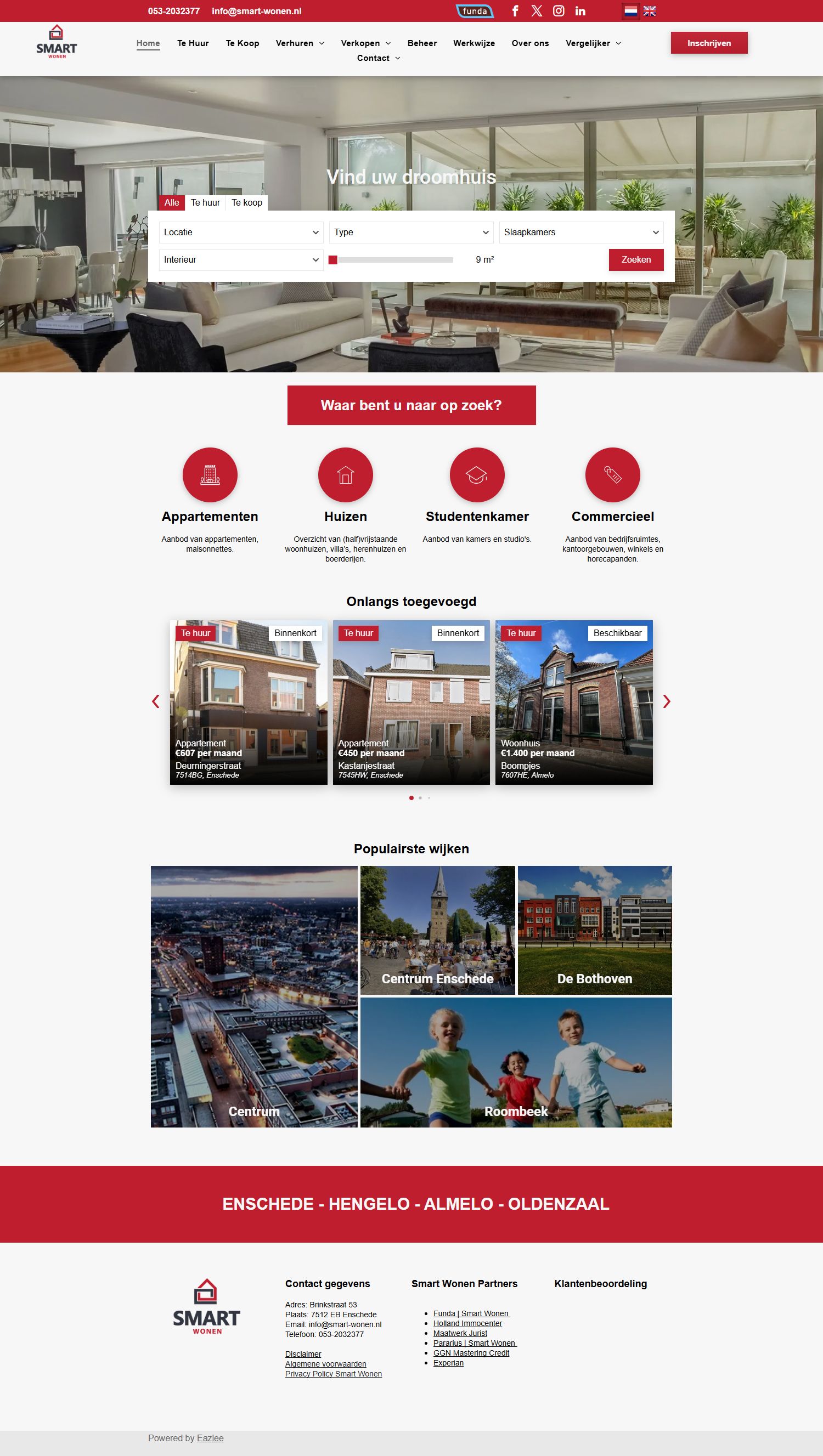 Screenshot of the website of www.smart-wonen.nl