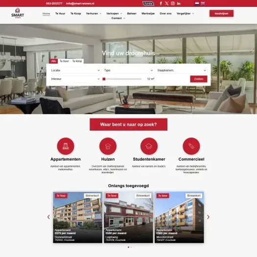 Screenshot of the website of www.smart-wonen.nl