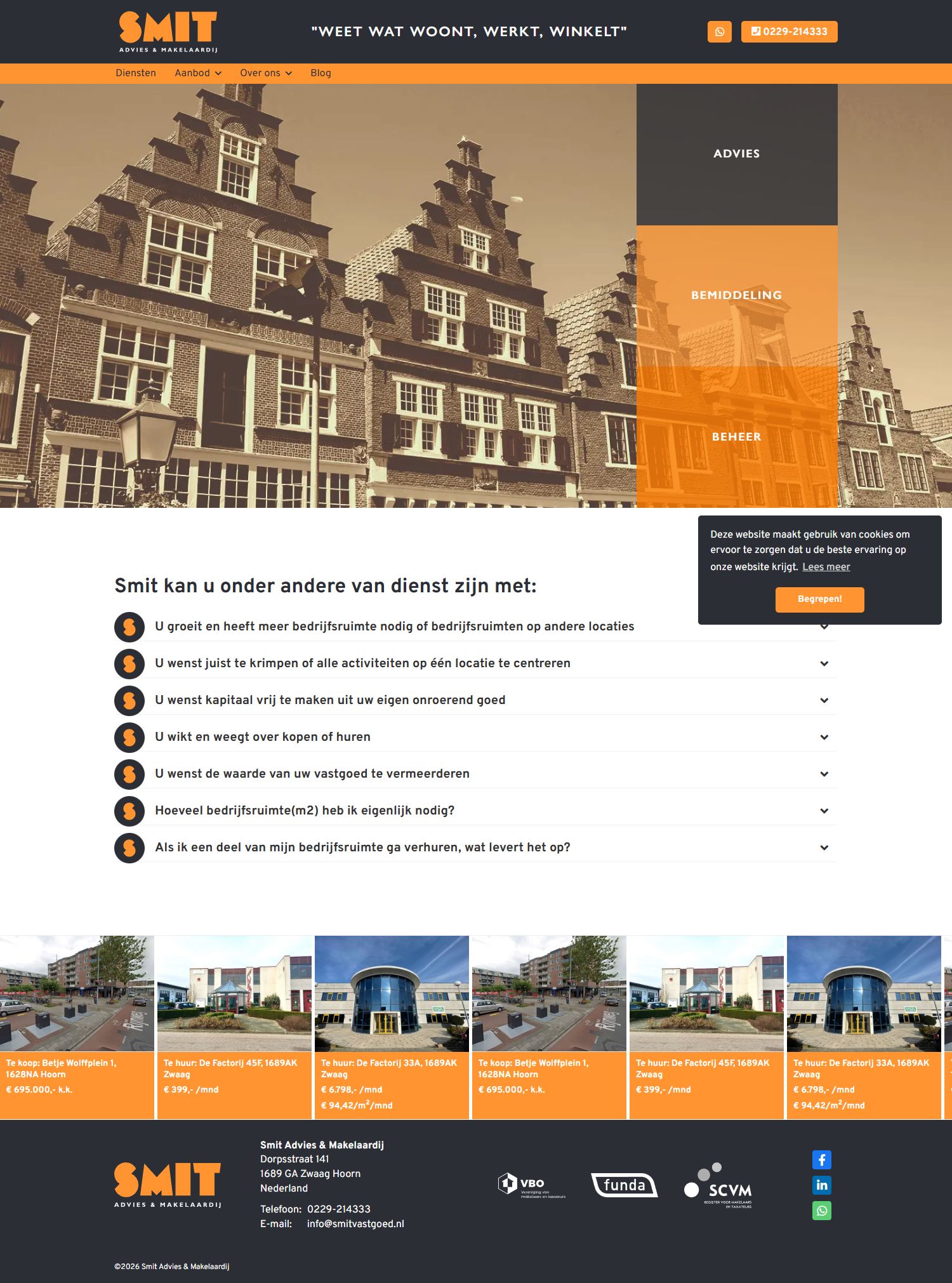 Screenshot van de website van www.smitvastgoed.nl