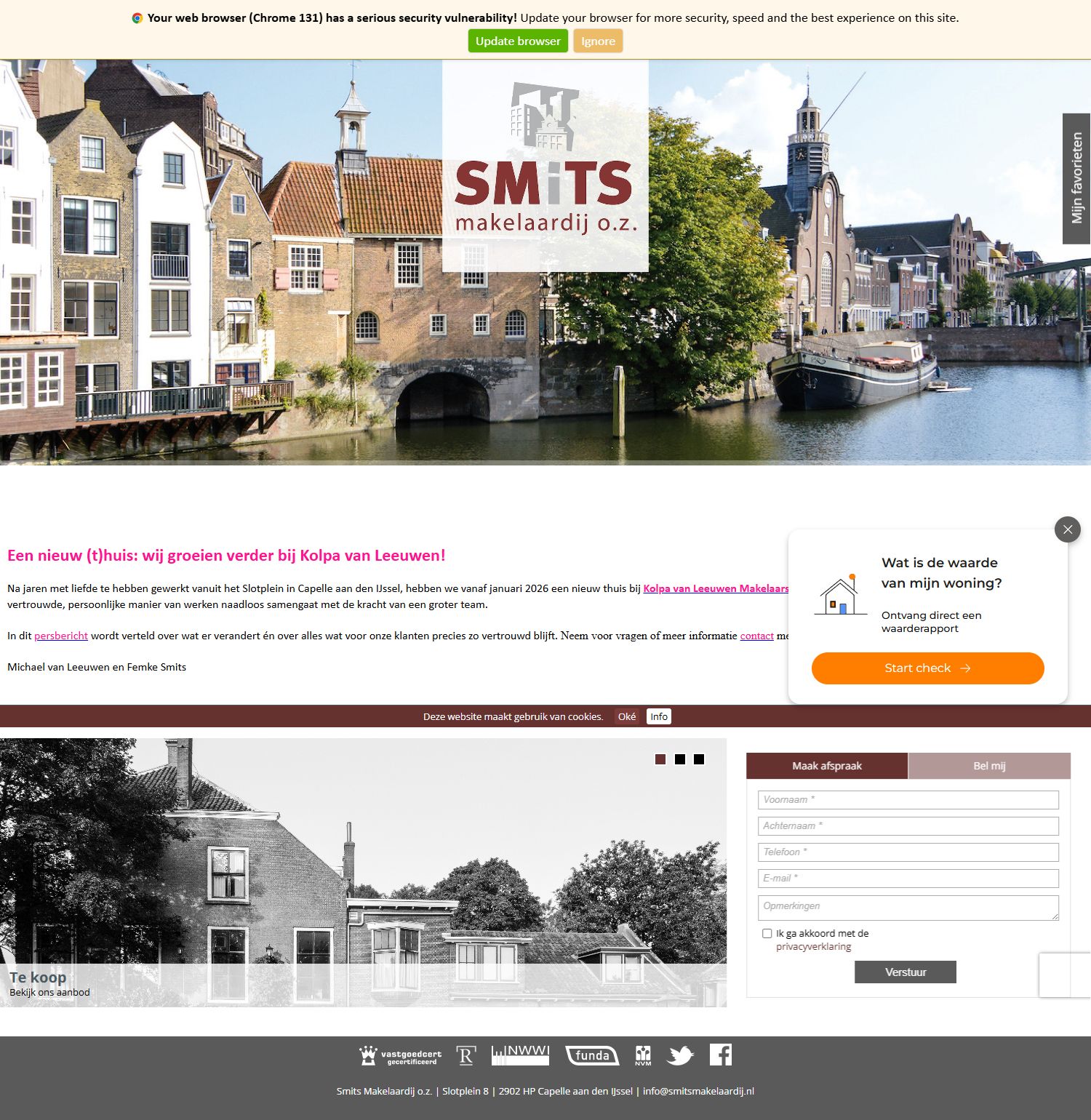 Screenshot der Website von www.smitsmakelaardij.nl