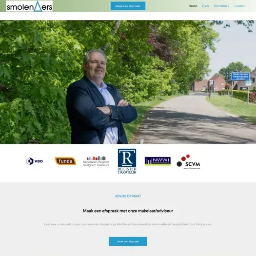 Screenshot of the website of www.smolenaersmakelaardijbv.nl