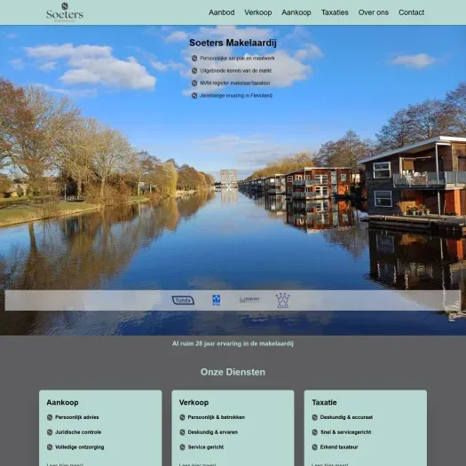 Screenshot van de website van soetersmakelaardij.nl