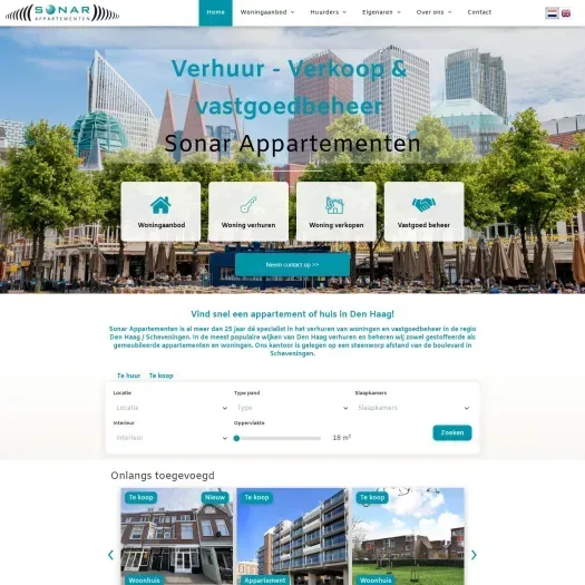 Screenshot of the website of www.sonarappartementen.nl
