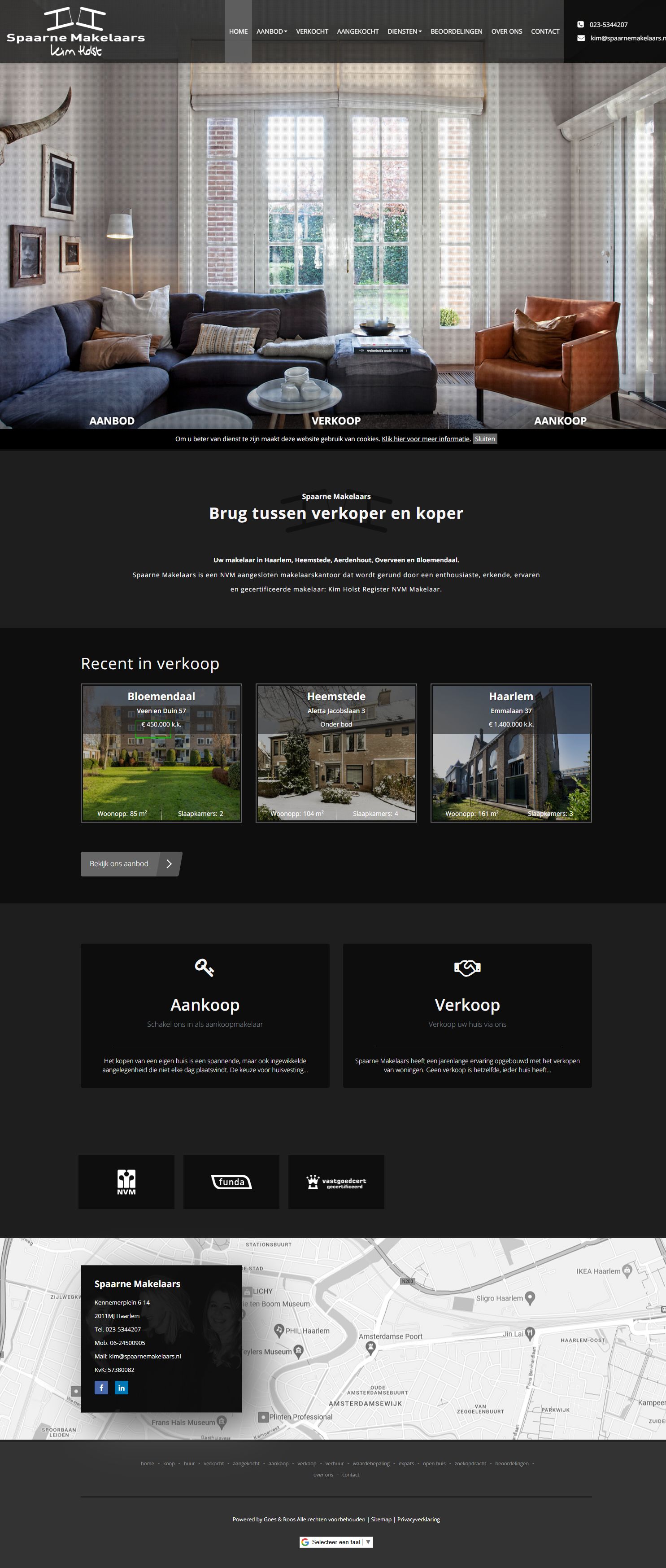 Screenshot of the website of www.spaarnemakelaars.nl