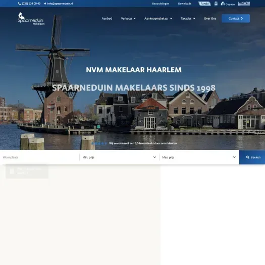 Screenshot van de website van www.spaarneduin.nl