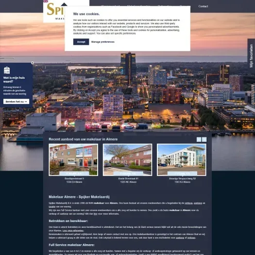 Screenshot of the website of www.spijkermakelaardij.nl