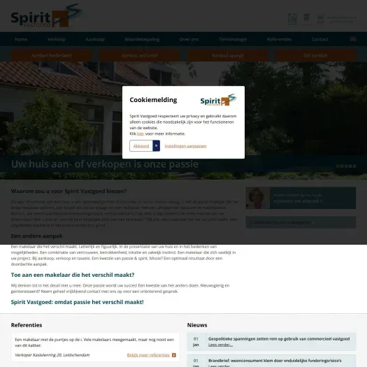Screenshot van de website van www.spirit-vastgoed.nl