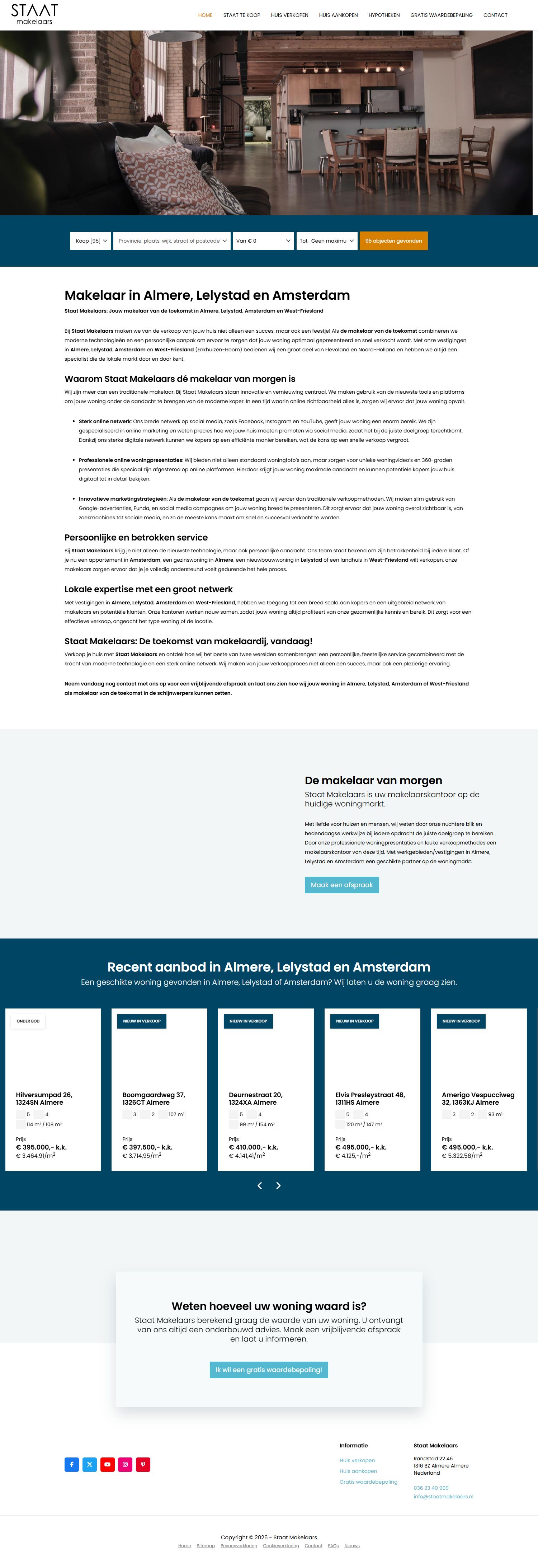 Screenshot of the website of www.staatmakelaars.nl