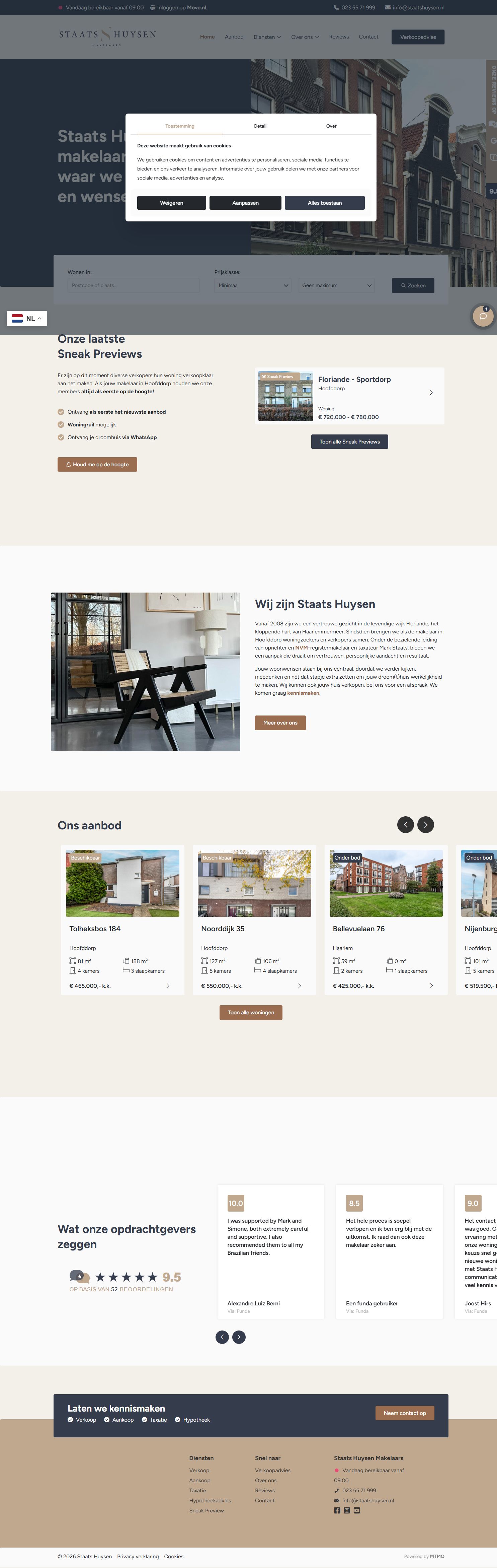 Screenshot of the website of www.staatshuysen.nl