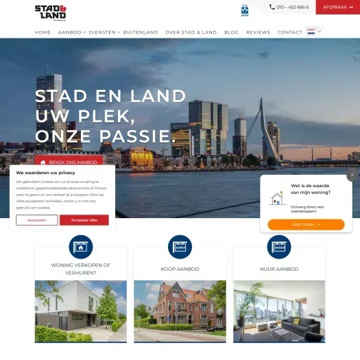 Screenshot of the website of www.stadenland.nl