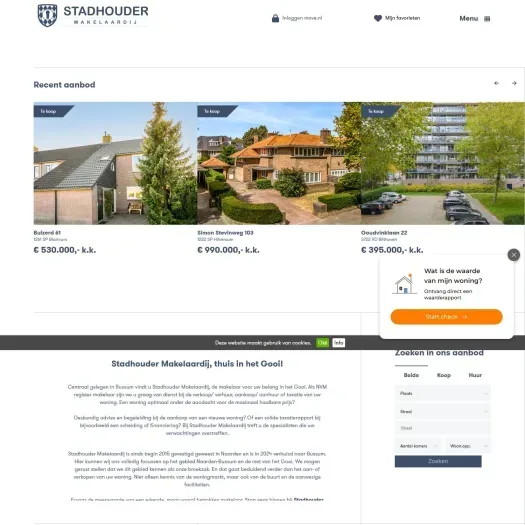Screenshot of the website of www.stadhoudermakelaardij.nl