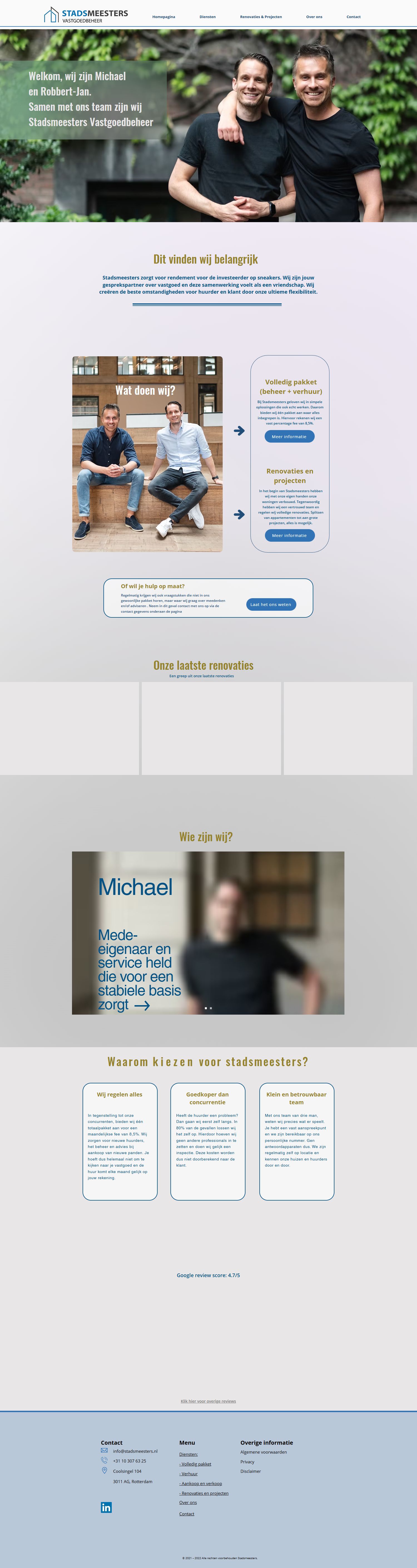 Screenshot of the website of www.stadsmeesters.nl