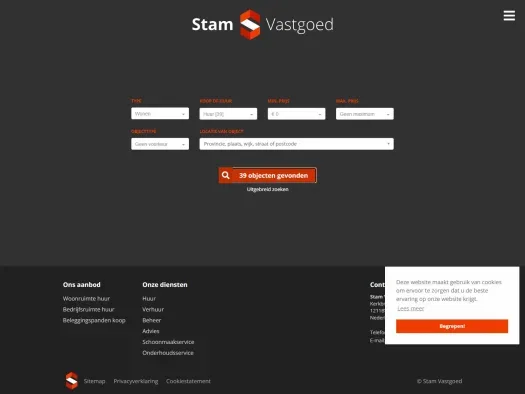 Screenshot van de website van www.stamverhuur.nl