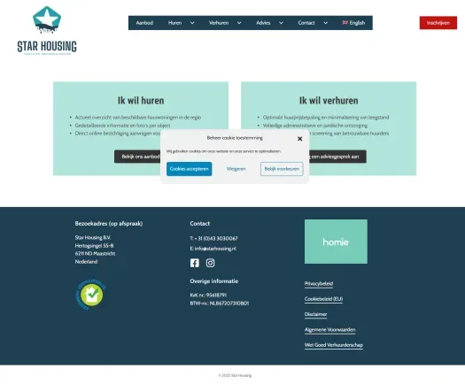 Screenshot van de website van www.starhousing.nl