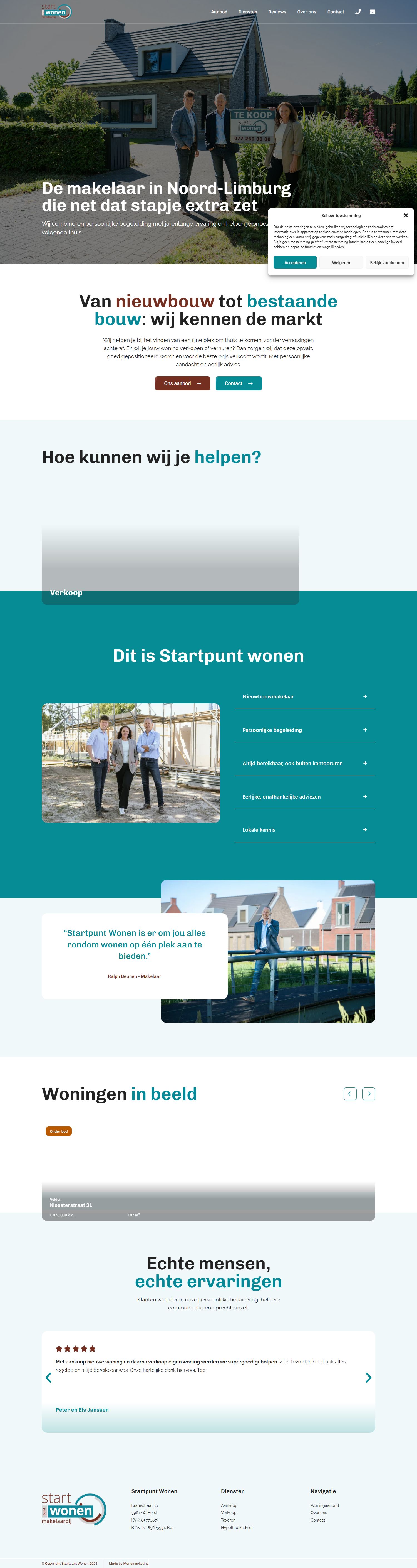 Screenshot der Website von www.startpuntwonen.nl