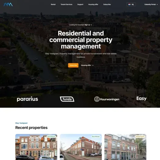 Screenshot of the website of www.stayvastgoed.nl