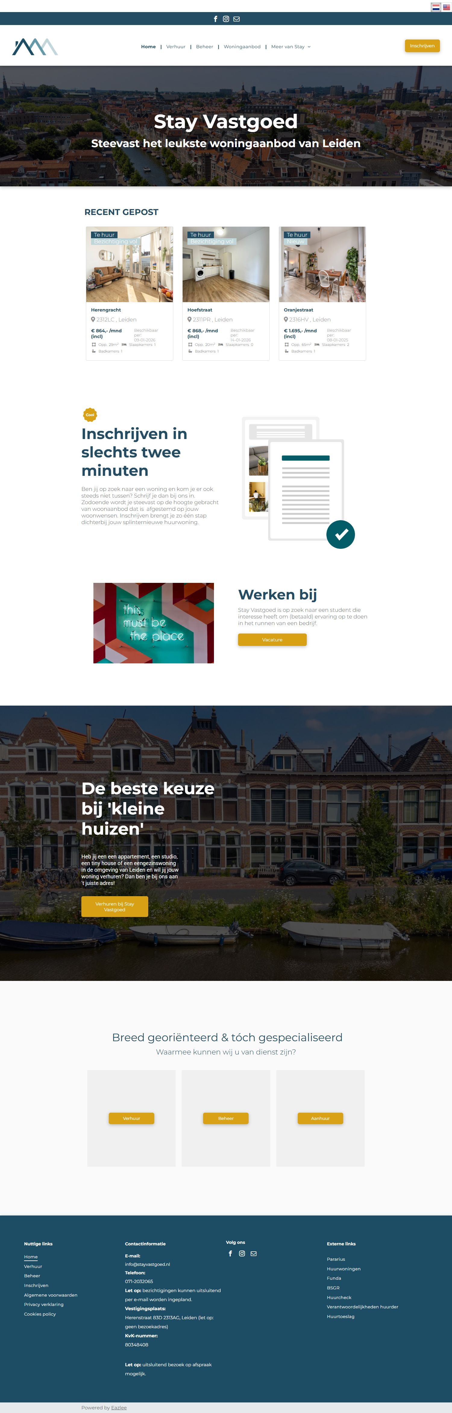 Screenshot of the website of www.stayvastgoed.nl
