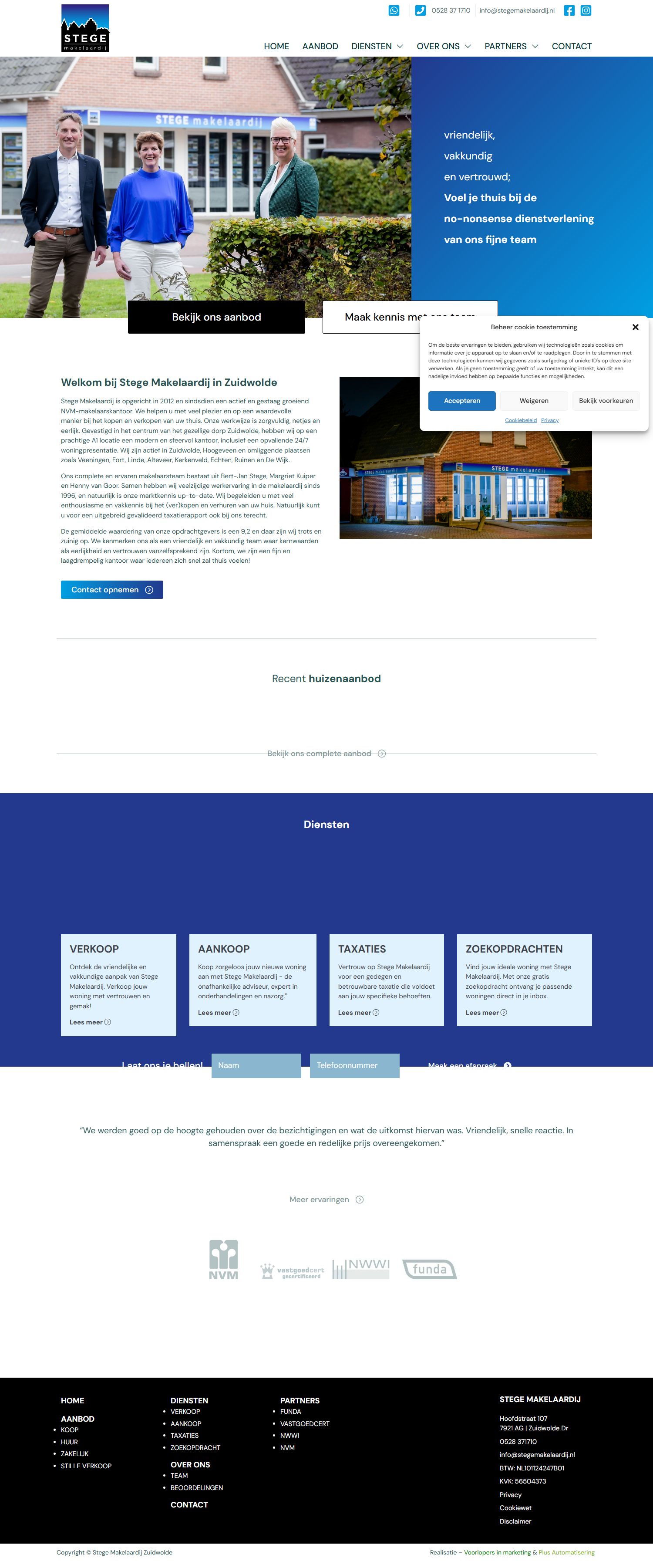 Screenshot of the website of www.stegemakelaardij.nl