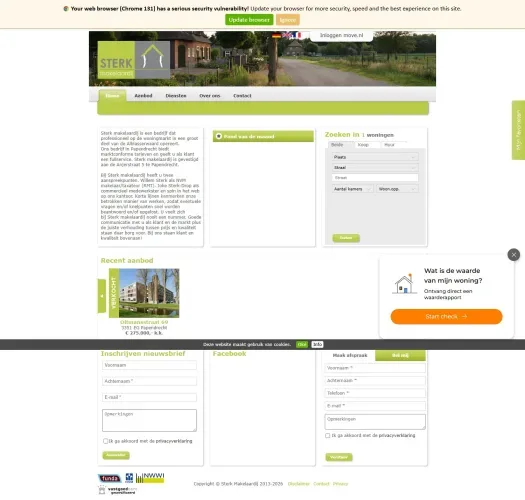 Screenshot of the website of www.sterkmakelaardij.nl