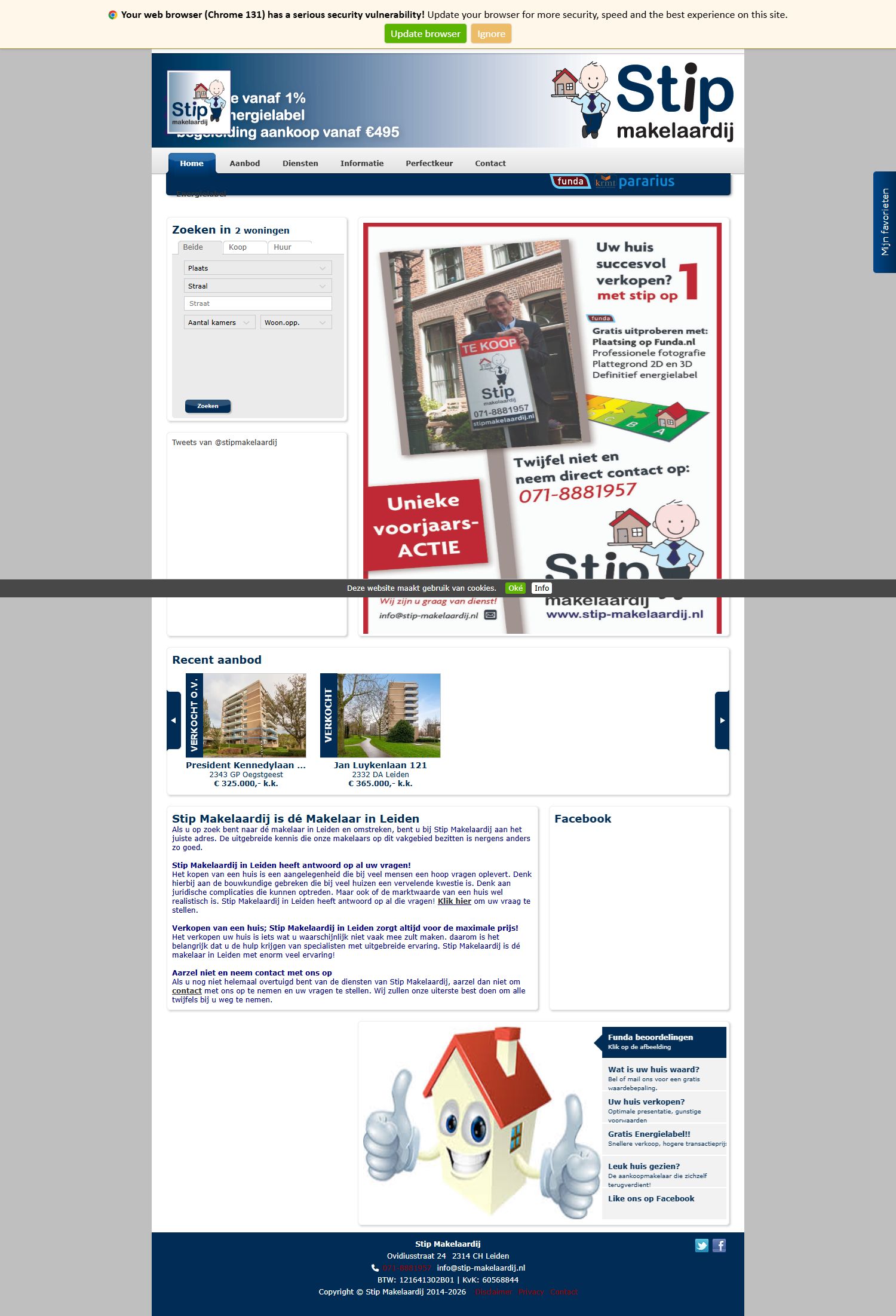 Screenshot of the website of www.stip-makelaardij.nl