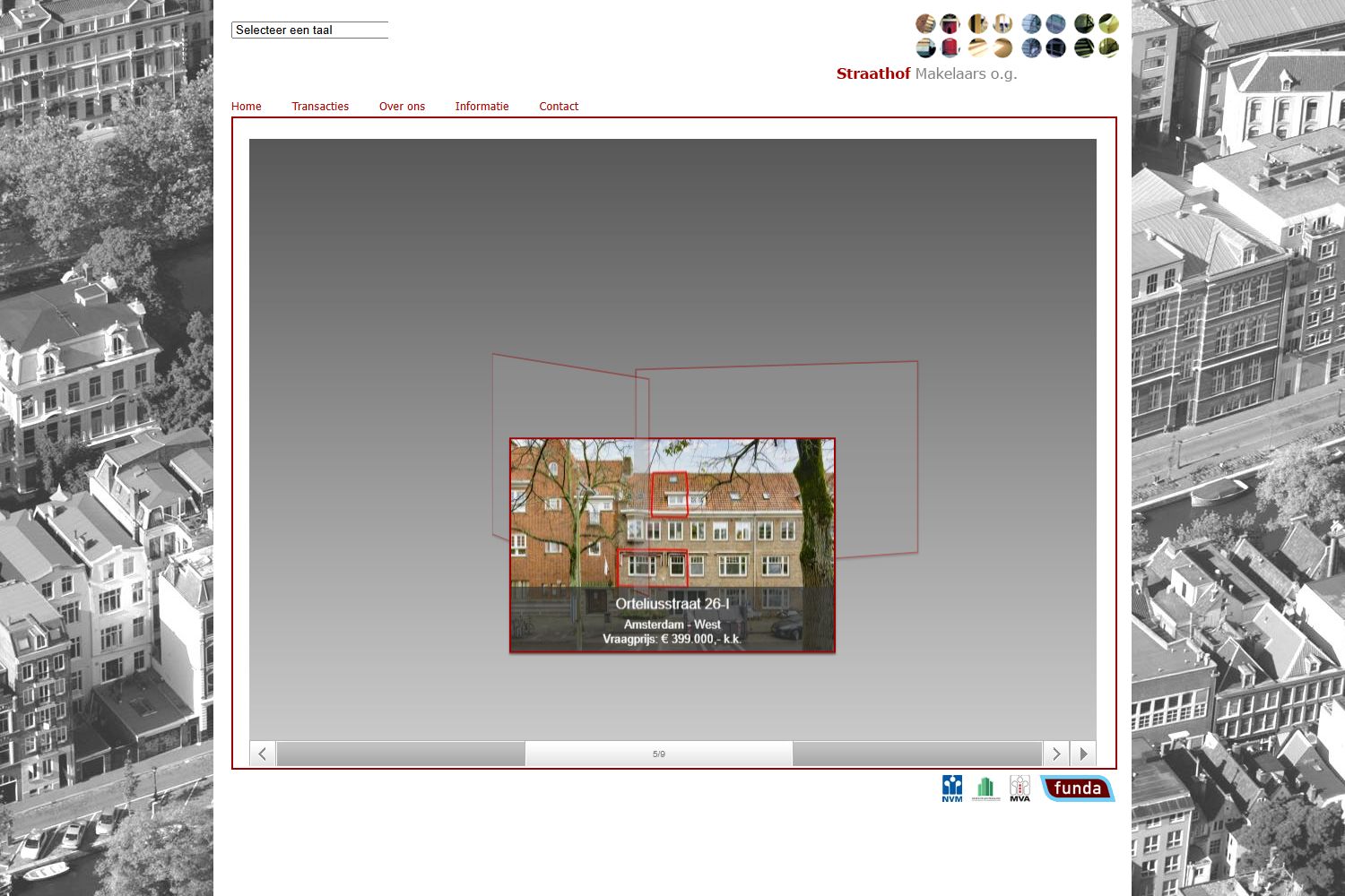 Screenshot van de website van www.straathofmakelaars.nl