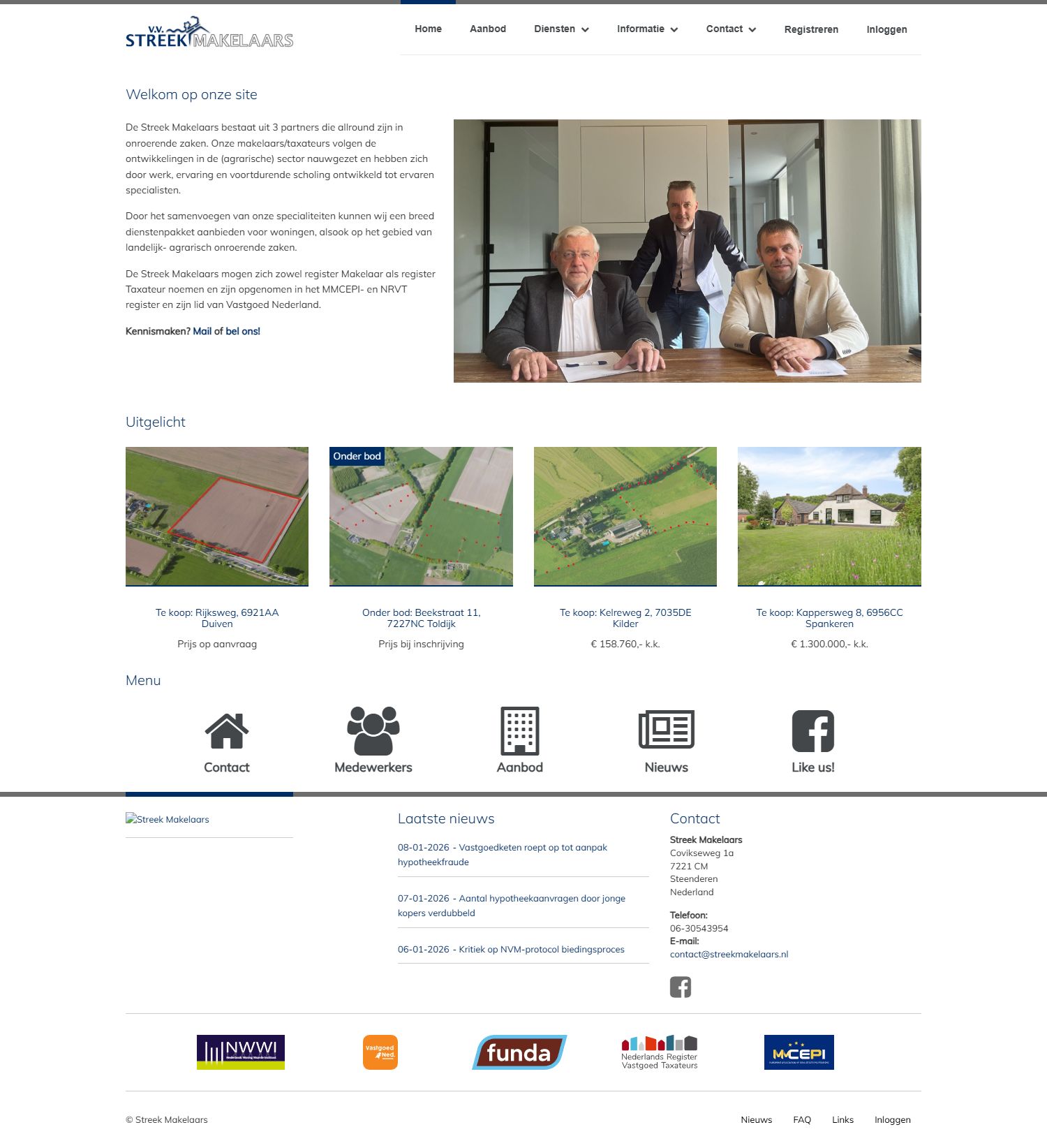 Capture d'écran du site web de www.streekmakelaars.nl