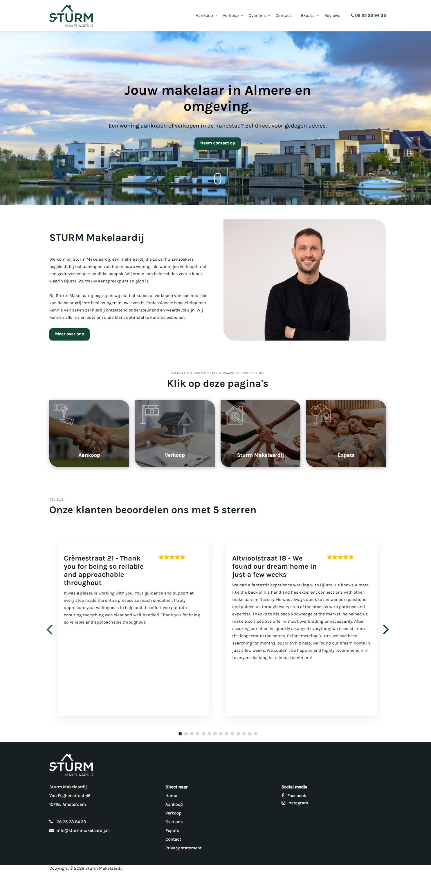 Screenshot van de website van www.sturmmakelaardij.nl