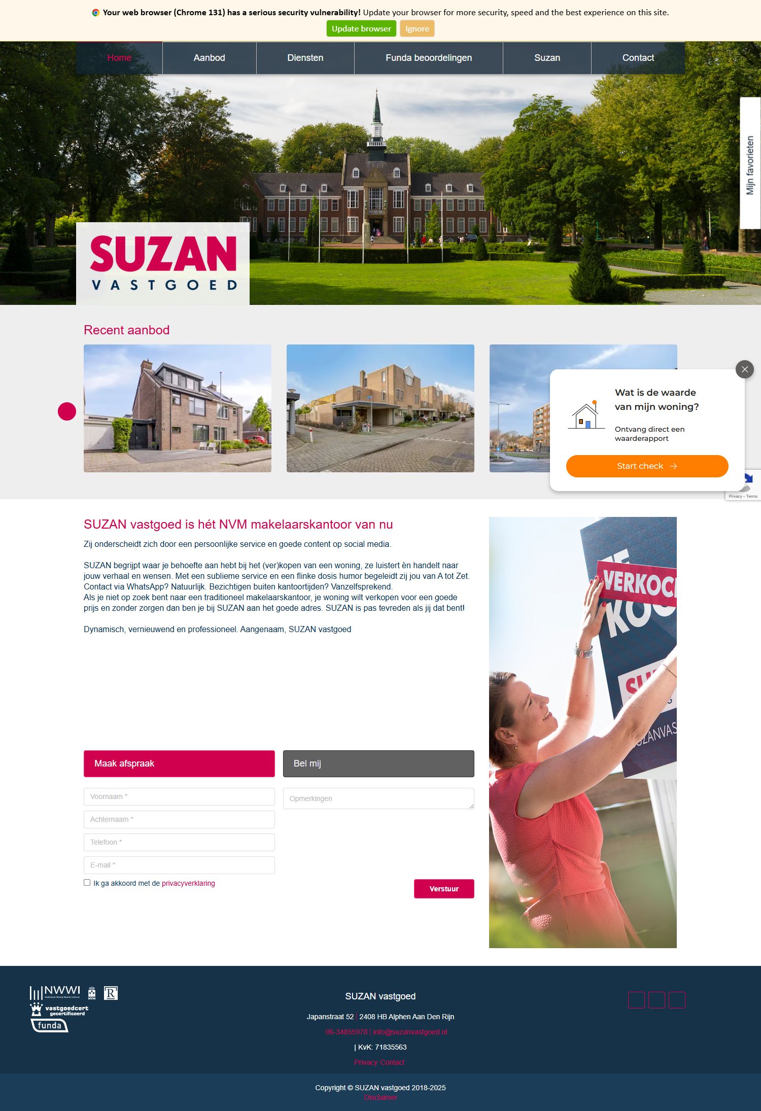 Screenshot of the website of www.suzanvastgoed.nl