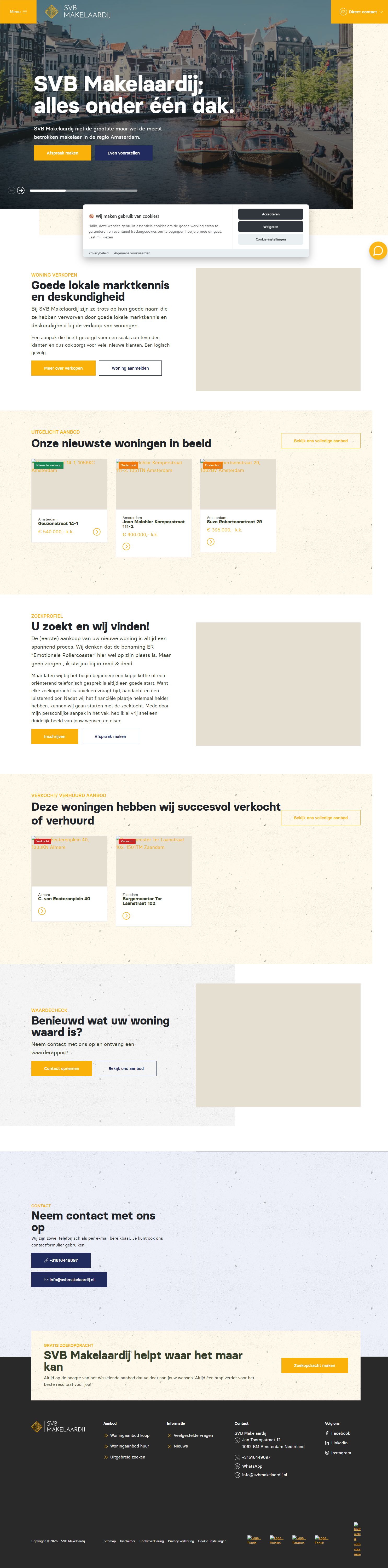Screenshot of the website of svbmakelaardij.nl