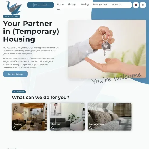 Screenshot van de website van www.swanshortstay.nl