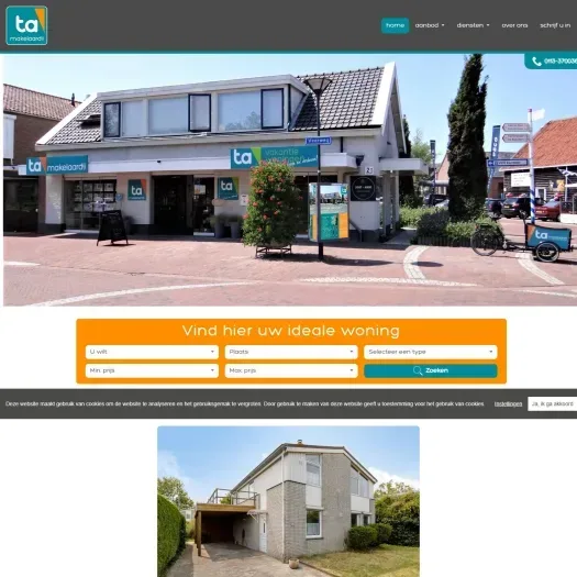 Screenshot van de website van www.tamakelaardij.nl