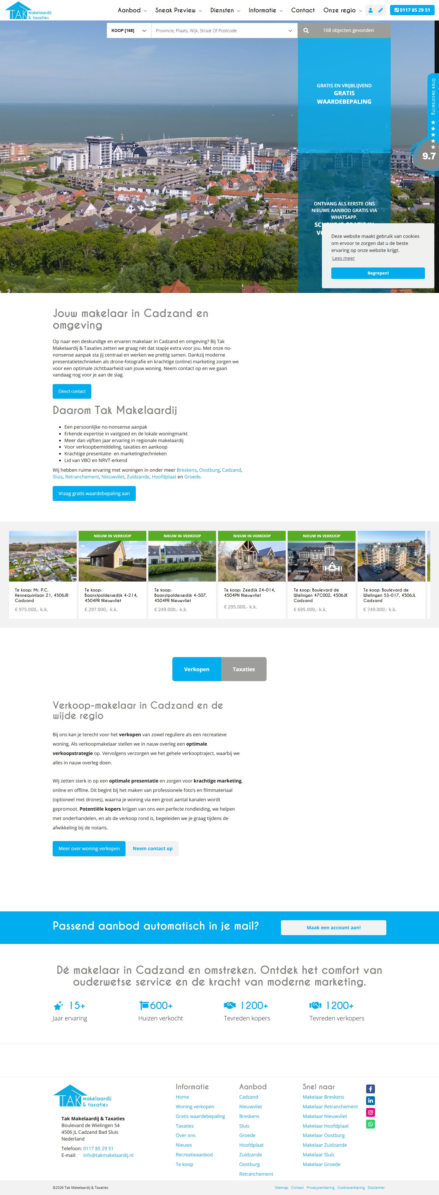 Screenshot of the website of www.takmakelaardij.nl