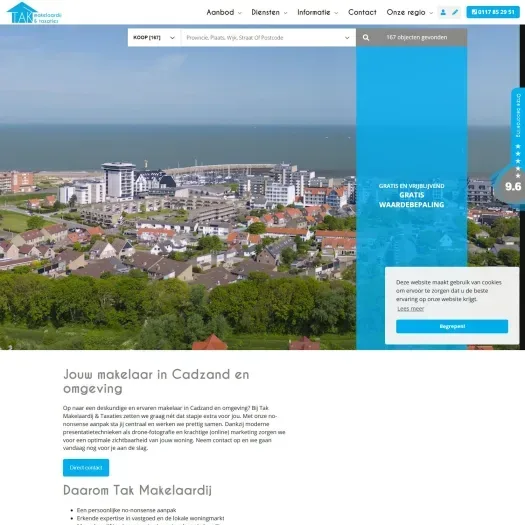 Screenshot van de website van www.takmakelaardij.nl