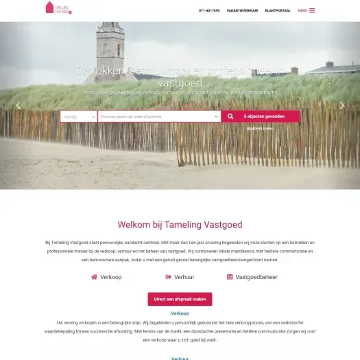 Screenshot van de website van www.tamelingverhuur.nl