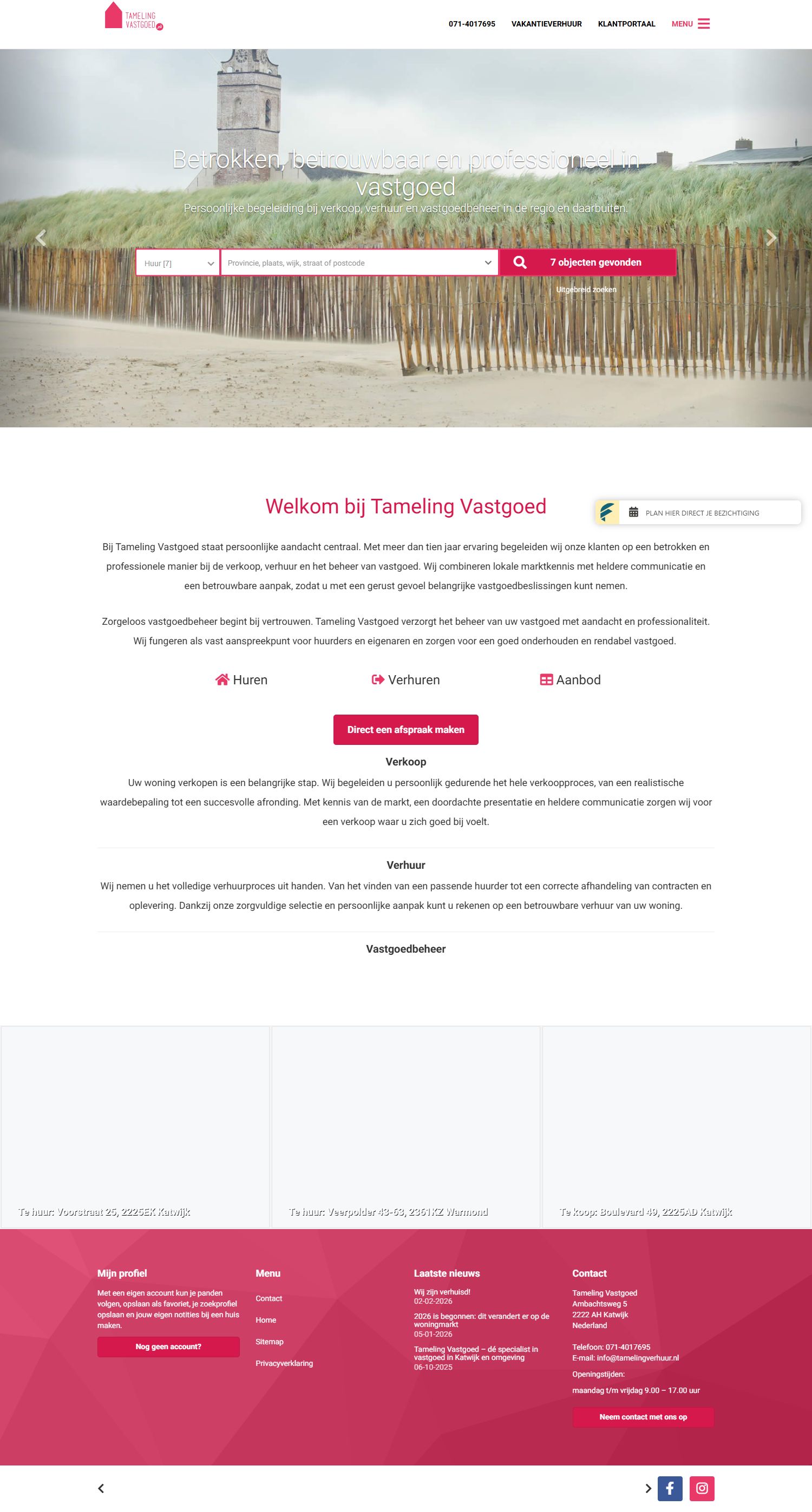 Screenshot of the website of www.tamelingverhuur.nl