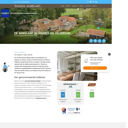 Screenshot van de website van www.tamsma-makelaars.nl