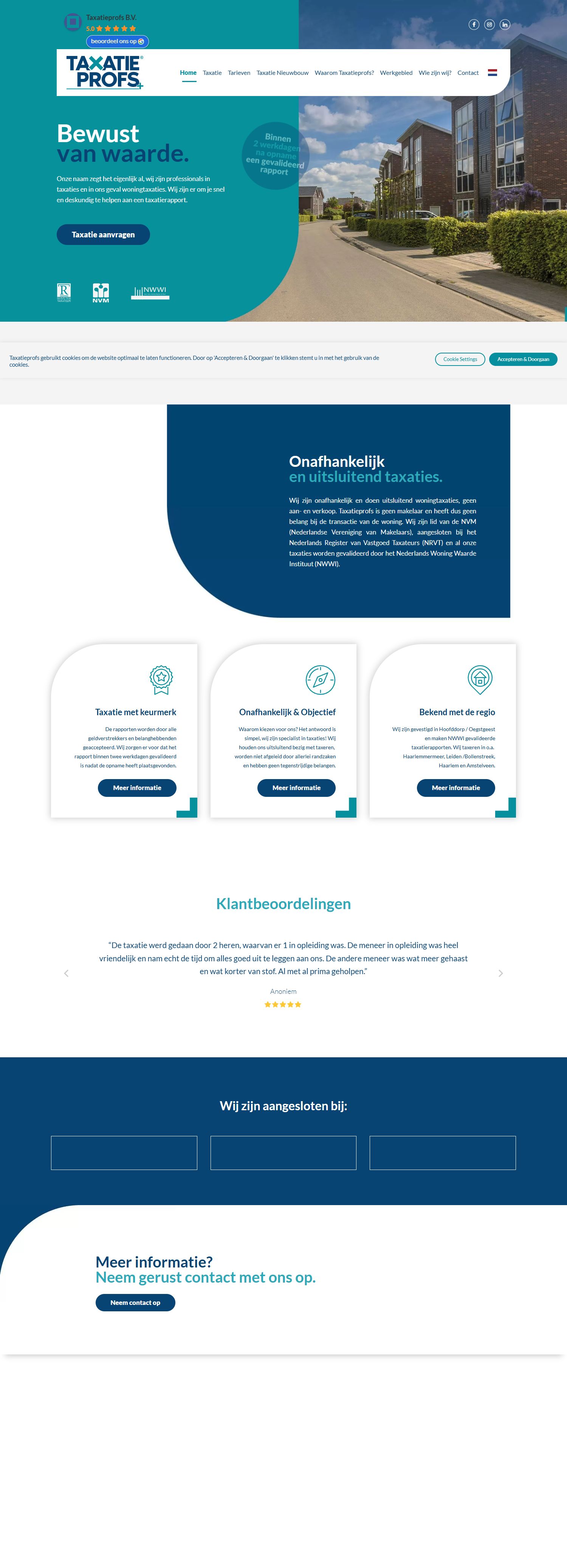 Screenshot of the website of www.taxatieprofs.nl