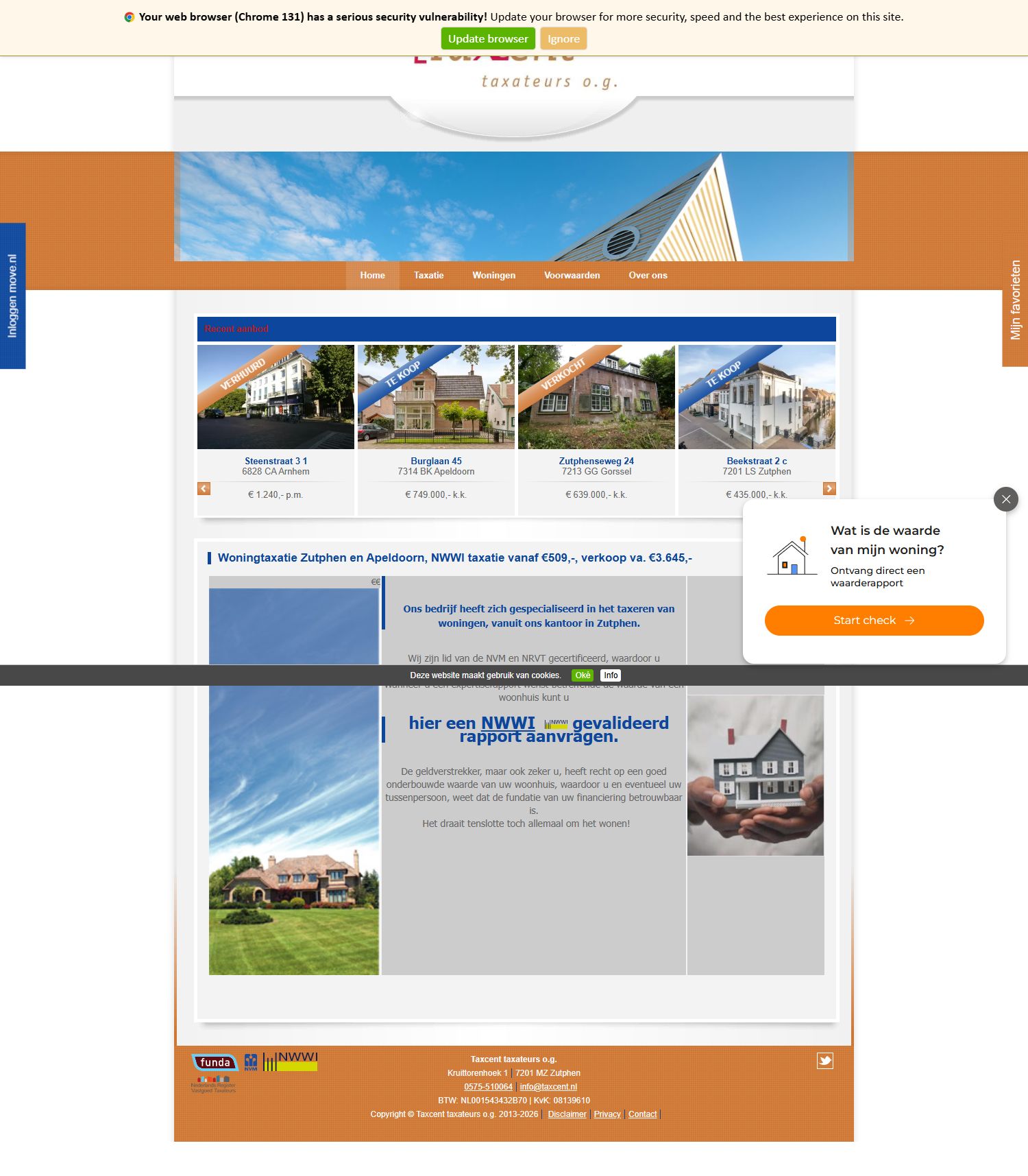 Screenshot of the website of www.taxcent.nl