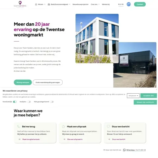 Screenshot van de website van teamsanders.nl
