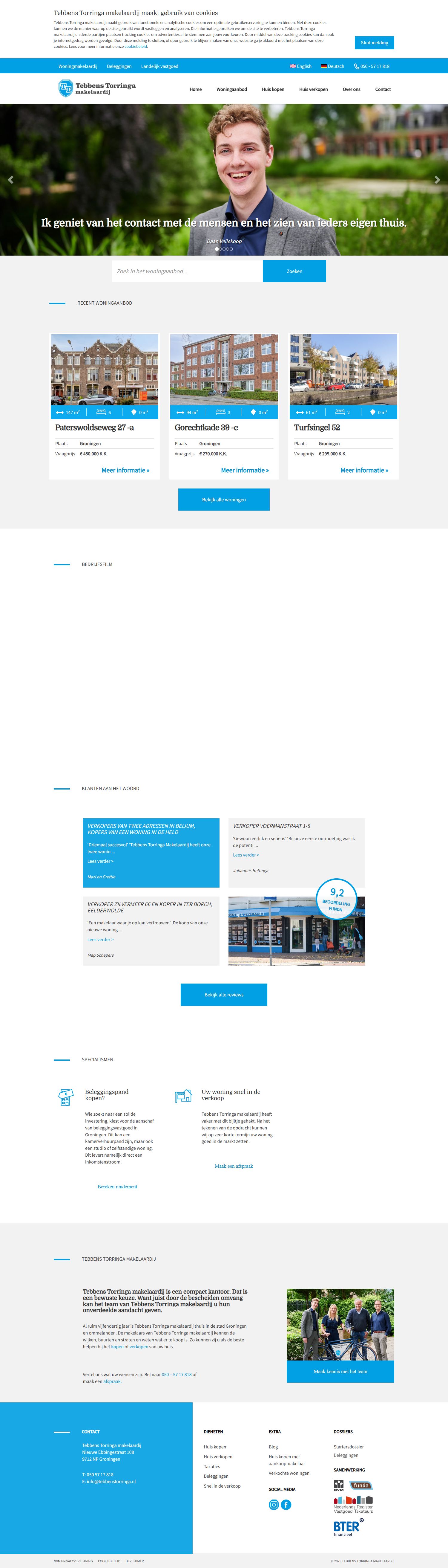 Screenshot of the website of www.tebbenstorringa.nl