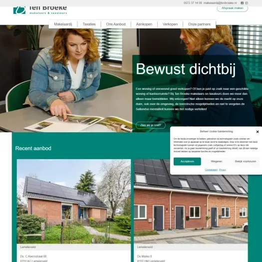 Screenshot van de website van www.tenbroeke.nl
