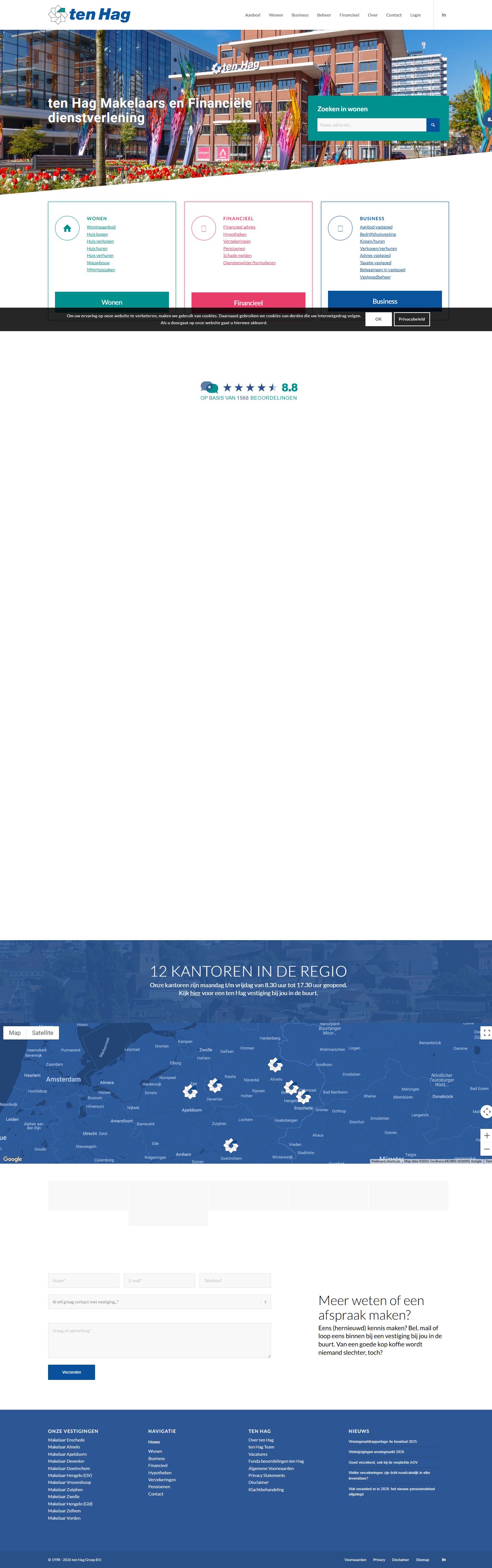 Screenshot of the website of www.tenhag.nl