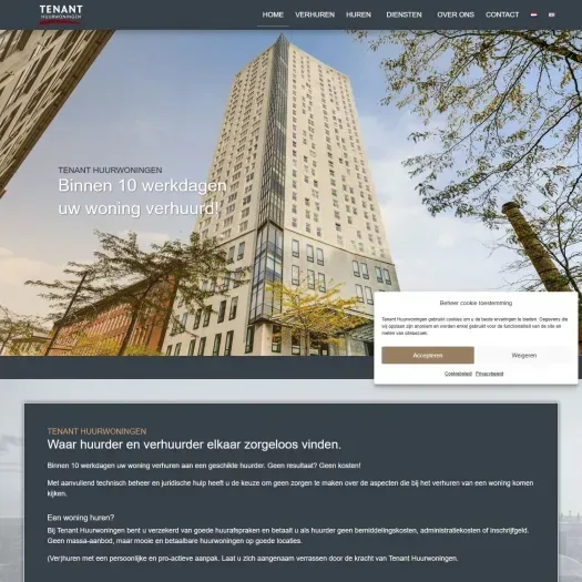 Screenshot van de website van www.tenant-huurwoningen.nl